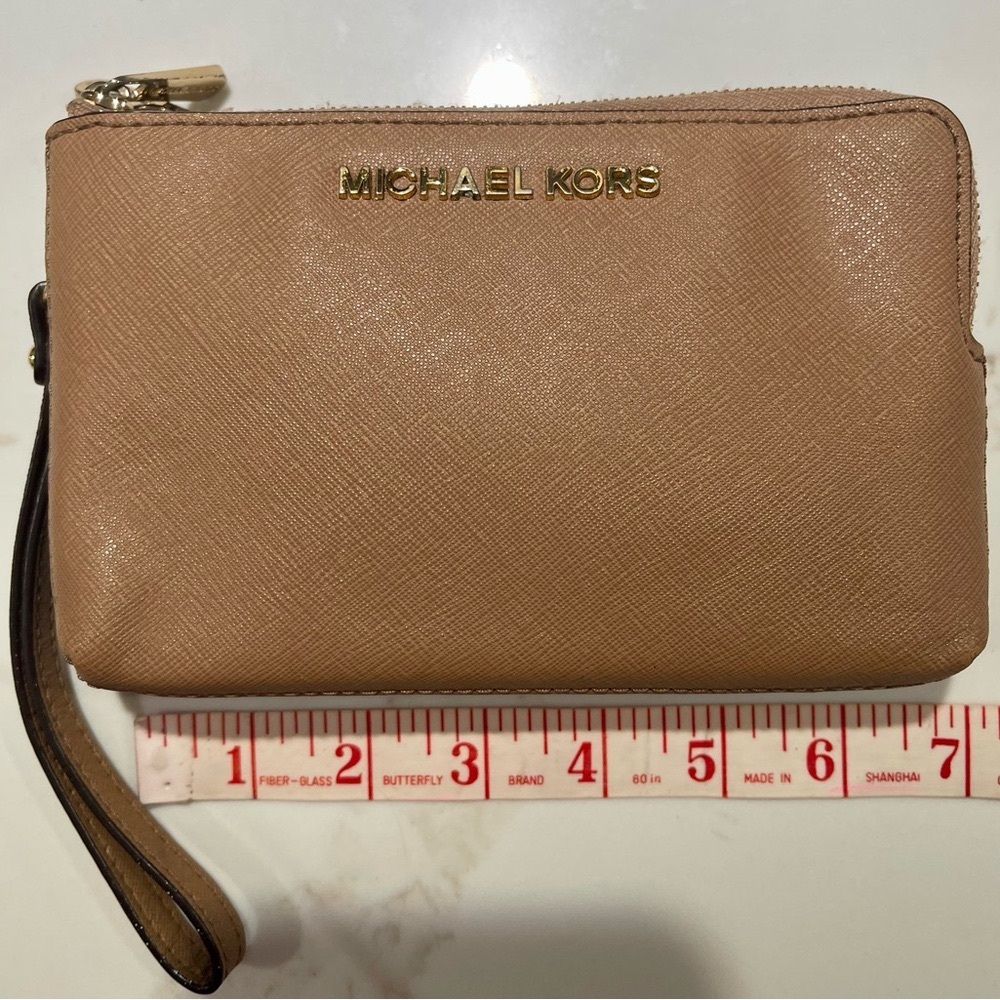 MICHAEL KORS Double Zipper Wristlet/Wallet, 2 compartments, Tan/Camel